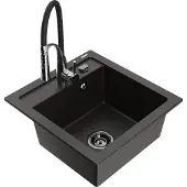 Mexen Vito granieten spoelbak 1-komers met keukenmengkraan Aster, zwart/gouden metallic- 6503-75-73450-07-B