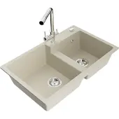Mexen Tomas dubbele granieten gootsteen met keukenkraan Duero, beige - 6516-69-671600-00