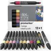 Winsor & Newton Promarker 12+1 Manga Steampunk Set | Professionele layoutmarkers & alcoholmarkers