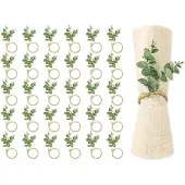 Semoic Servetringen Set van 30 Rustieke Eucalyptus Blad Hout