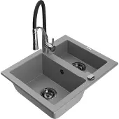 Mexen Carlos granieten spoelbak 1,5-kamers met keukenmengkraan Aster, grijs - 6518-71-73450-07-B