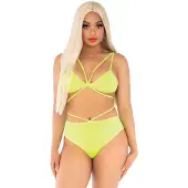 Leg avenue 2-delige ondoorzichtige kooiband-bh-top - O/S / NEON GEEL