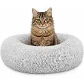 Lionto Knuffelbed kat, donutvormig & extra zacht Ø40 cm lichtgrijs