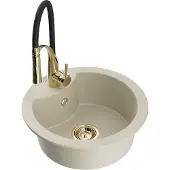 Mexen Diego granieten gootsteen 1-komorige met keukenmengkraan Aster, beige - 6512-69-73450-57-G
