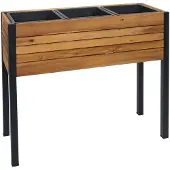 MCW Plantenbak -L22, verhoogde bloembak, 75x81x30cm buiten aluminium acaciahout MVG-gecertificeerd, bruin