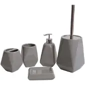 MCW 5-delige badkamerset -C71, WC-set badkameraccessoires, keramiek ~ grijs