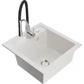Mexen Vito granieten gootsteen 1-komors met keukenmengkraan Aster, wit - 6503-20-73450-07