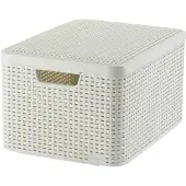Curver style mandje L + deksel 30 liter vintage wit