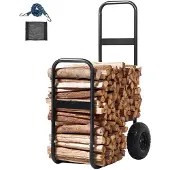 DUOKU Houten Kolenwagen van Staal--250 lb-Binnen Buiten-Pneumatische Wielen-Deur-Schouw Sleuf-Zwart