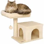Lionto kraboom, 50 cm, ruimtebesparende kattenkraboom met pluisbekleding, speelbal en sisalstang, geschikt voor kittens en jonge katten, beige