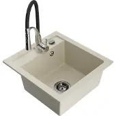 Mexen Vito gootsteen van graniet 1-kamer met keukenmengkraan Aster, beige - 6503-69-73450-07-B
