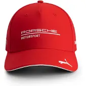Puma Porsche Motorsport teampet met gebogen rand met overal Porsche Motorsport- en sponsorlogo's, inclusief een kat op The Peak. - Rood - E?n maa