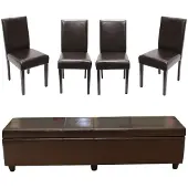 Mendler Zitset Bank met opbergruimte Kriens XXL+4 stoelen Littau, leer ~ bruin