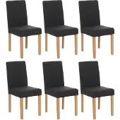 Mendler Set van 6 eetkamerstoelen Keukenstoel Littau ~ textiel, zwart, lichtgekleurde poten