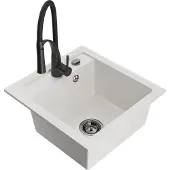 Mexen Vito granieten spoelbak 1-komers met keukenkraan Aster, wit - 6503-20-73450-70-B