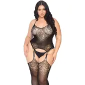 Leg avenue bodystocking met kanten jarretel, grote maat