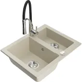 Mexen Carlos granieten spoelbak 1,5-kamer met keukenmengkraan Aster, beige - 6518-69-73450-07