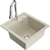 Mexen Vito granieten gootsteen 1-komors met keukenmengkraan Elia, beige - 6503-69-670101-00
