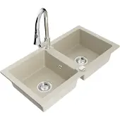Mexen Mario granieten gootsteen 2-komor met keukenmengkraan Elia, beige - 6504-69-670101-00