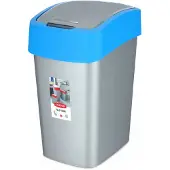 Curver Cuver - Prullenbak / Afvalbak met deksel - Grijs met blauw frame - 25L, Flip Bin