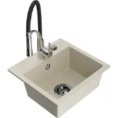 Mexen Milo granieten spoelbak 1-komerig met keukenmengkraan Aster, beige - 6505-69-73450-07-B