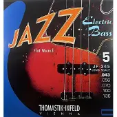 Thomastik -Infeld JF345 basgitaarsnaren: Jazz Flat Wounds 5-snarige lange schaalset; Pure Nickel Flats GDAEB-set