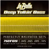 La Bella 760FGS Deep Talkin' Bass Golden Alloy Flat Wound 4-snarige standaard lange schaal 45-105