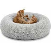Lionto Knuffelbed kat, donutvormig & extra zacht Ø70 cm lichtgrijs