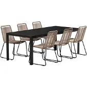 Svea - Clara rechthoekige tuintafel - zwart + 6x Thelma tuinstoelen - bruin