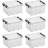 Sunware Q-line Opbergbox Transparant/Grijs 2 liter - Set van 6 stuks