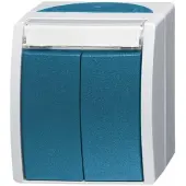 Busch-Jaeger BJ APWG oceaan, model Doppel-2621WN-53-205-101, drukknop met tekstveld, 1-polig, grijs/blauw