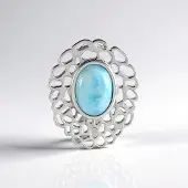 Cavill - Larimar Hanger - 925 Sterling Zilver met Platina Coating - 5,95 ct Ovale Larimar Cabochon - Handgemaakt Luxe Filigraan Sieraad