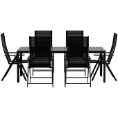 Svea - Valarie rechthoekige tuintafel - zwart + 6x Crystal tuinstoelen - zwart