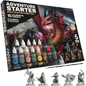 The Army Painter Gamemaster Adventure Starter Paint Set - 15 x 18 ml Warpaints Fanatic acrylverf, incl. een Brush-On Primer, 5 GRATIS miniaturen en 1 penseel - Voor Warhammer & DnD