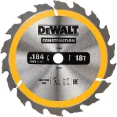 DeWalt Cirkelzaagblad voor Hout | Construction | Ø 184mm Asgat 16mm 18T - DT1938-QZ
