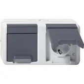 Gira 478130 SCHUKO, dubbele stekkerdoos, met afdekkap. Geschikt voor gebruik in woonkamers en slaapkamers, voldoet aan de Duitse woningbouwvoorschriften (KD WG AP G)