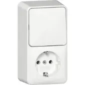 Gira Stopcontacten, Combi uit/CHUKO 417613 verticaal + opbouwplaat zuiver wit