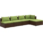 vidaXL 5-delige Loungeset met kussens poly rattan bruin