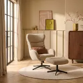 Woonexpress Jack Relaxfauteuil met Hocker - Beige Stof - Verstelbaar & Draaibaar