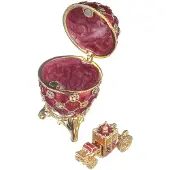 Danila-Souvenirs Faberge-stijl keizerlijk kroningsei juwelendoos juwelenkistje met koets 6,5 cm rood