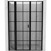 Mexen Mist L douchedeur, scharnierend links, 145 , zwart raster, zwart - 8A4L-145-001-70-77-L