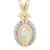 Cavill - Gouden hanger 9 karaat geel goud - Jelly opaal ovale cabochon 0,23 ct - Zirkonia sieraden compleet 0,33 ct - Elegante dameshanger