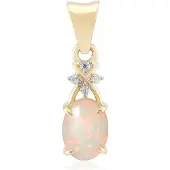 Cavill - Gouden hanger 375 geelgoud - Coober Pedy opaal 0,663 ct - Ovaal cabochon met zirkonia - Luxe opaal sieraden vrouw - Edelstenen hanger