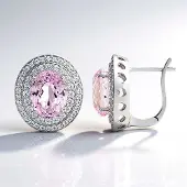 Cavill - Ovale Kunziet Oorbellen 6,97 ct - Platina Verguld 925 Sterling Zilver - Roze Pavé Zirkonia 1,76 ct - Handgemaakt Elegant Design