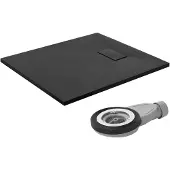 LuxeBath Douchebak 90x80 cm, zwart, met antislip oppervlak en afvoerset, extra plat
