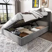 MODFU Polsterbed 140x200 Chesterfield-stijl met opbergruimte, links/rechts opklapbaar, staal, grijs