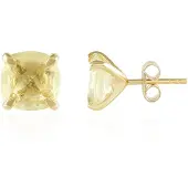 Cavill - Oorbellen 18K Goud Verguld 925 Sterling Zilver - Braziliaanse Citroenkwarts 3,95 ct - Antiek Kussen Slijpsel - Luxe Groen Geel Oorknopjes