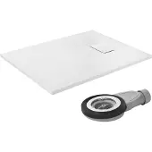 LuxeBath Douchebak 100x80 cm, wit, met antislip oppervlak en afvoerset, extra plat