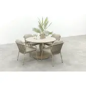 Van der Garde Tuinmeubelen Pisa/Rodez 4-persoons tuinset Ø120 cm. - Latte