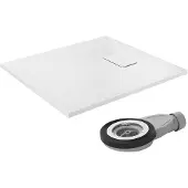 LuxeBath Douchebak 90x80 cm, wit, met antislip oppervlak en afvoerset, extra plat